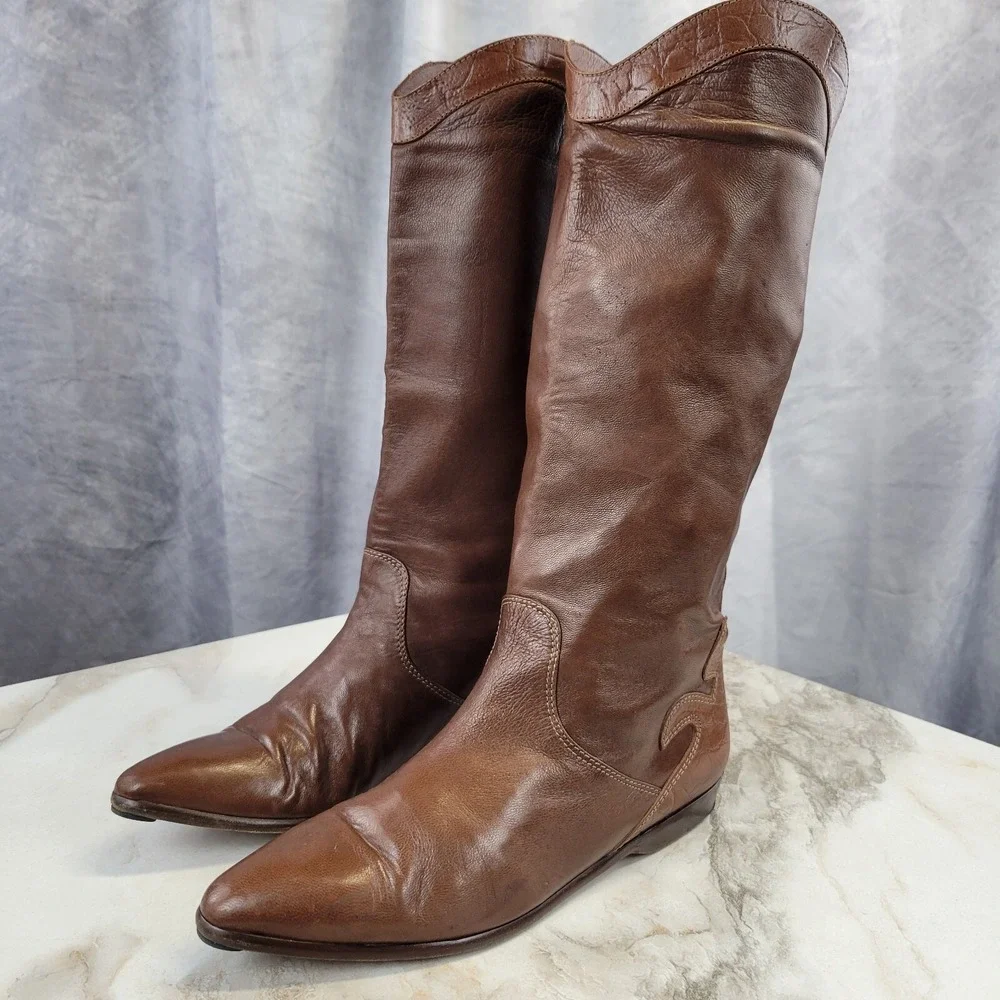 Mario Bruni Knee High Western Cowgirl Low Heel Boots Women's 7 B